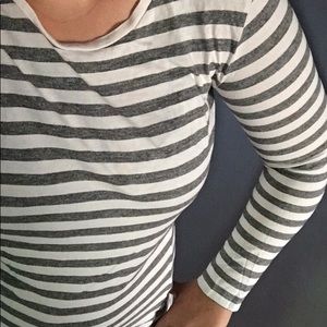 long sleeve grey and white striped top